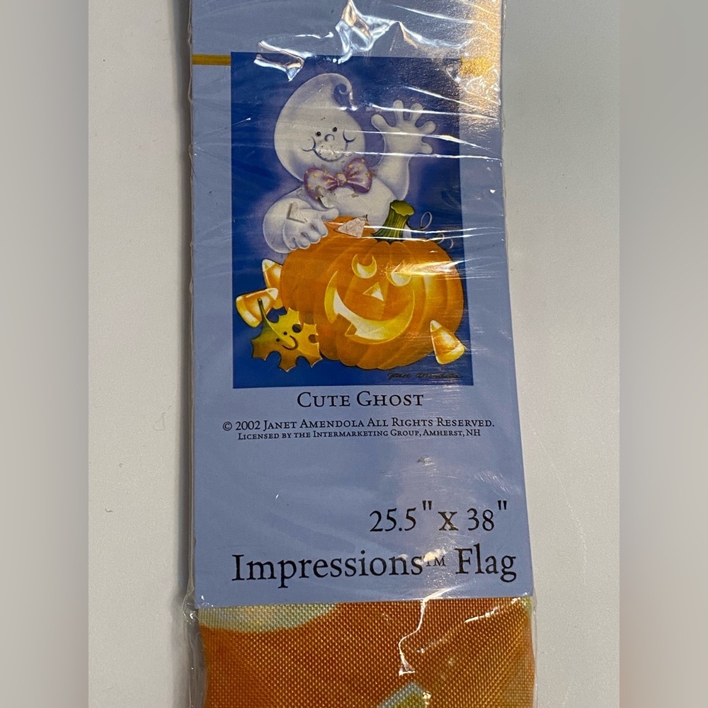 Impressions Cute Ghost Flag with Orange and Yellow NWT Halloween 25 “ x 38 “ - Picture 2 of 3